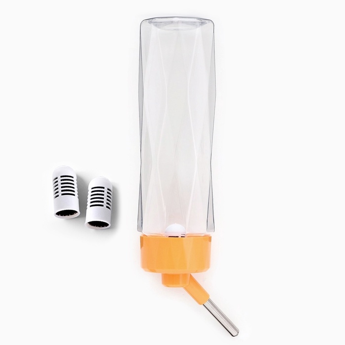 Поилка для животных, 750 мл, крепление-пружинка, и два сменных фильтра, оранжевая Поилка для животных, 750 мл, крепление-пружинка, и два сменных фильтра, оранжевая