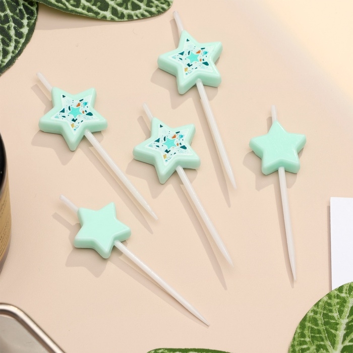 Набор свечей для торта, 5 шт  Набор свечей для торта, 5 шт "Звездочки", голубой