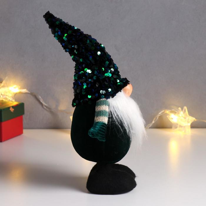 Кукла интерьерная Кукла интерьерная "Дед Мороз в зелёном колпаке с пайетками" 33х9х14 см