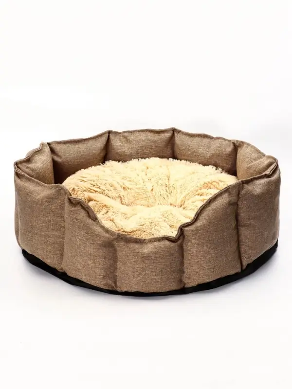 Лежанка для кошек и собак, 65&times;50&times;20 см, рогожка, искусственный мех, коричневая