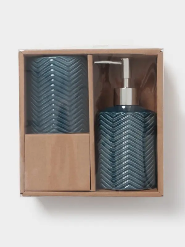 Аксессуары для ванной &laquo;Минимал&raquo;, 2 предмета: дозатор для мыла 350 мл, стакан 350 мл, синие