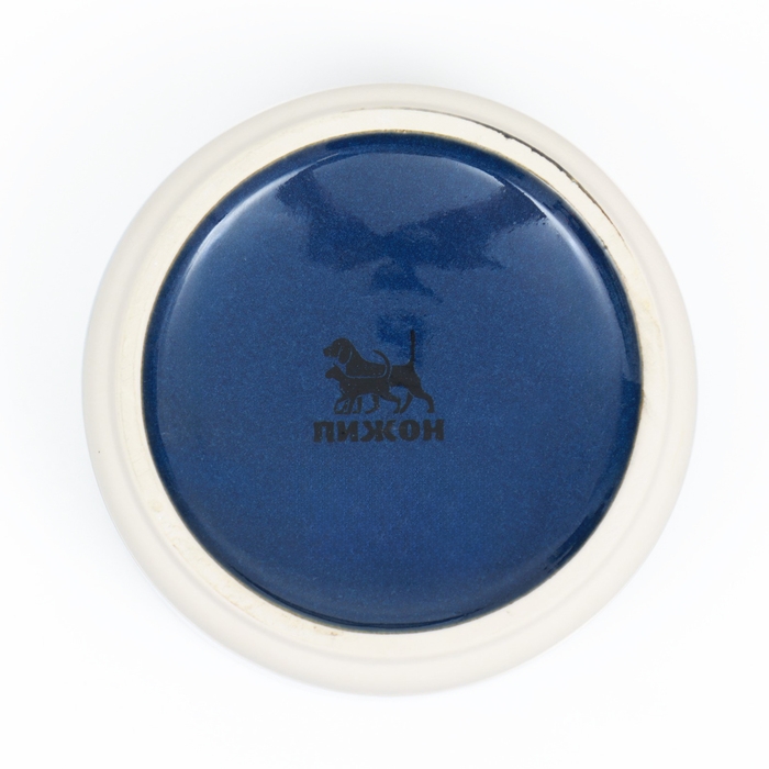 Миска керамическая на подставке 450 мл 13 х 5 см синяя с белым Миска керамическая на подставке 450 мл 13 х 5 см синяя с белым