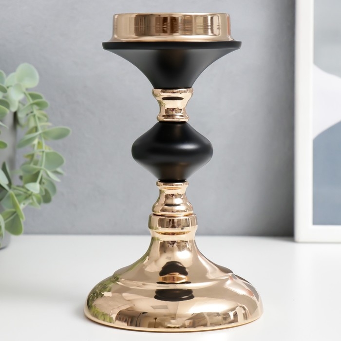 Подсвечник металл на 1 свечу Подсвечник металл на 1 свечу "Чёрная ночь" золото 19х11х11 см