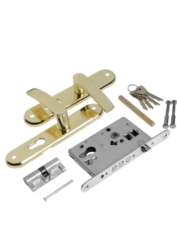 Замок врезной LOCKLAND Rd=005, с ручкой, B/S 55 мм, 4 ключа, цвет золото