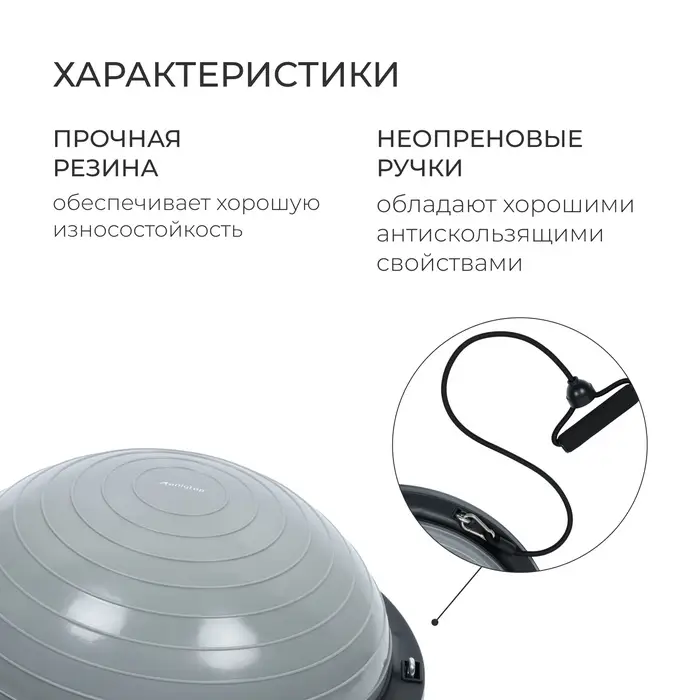 Полусфера BOSU гимнастическая ONLYTOP, с насосом, 46&times;20 см, серая