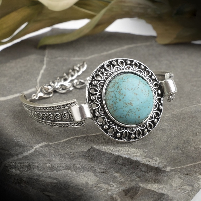 Браслет ассорти «Бирюзовый мир» круг, цвет голубой в серебре, L=19 см