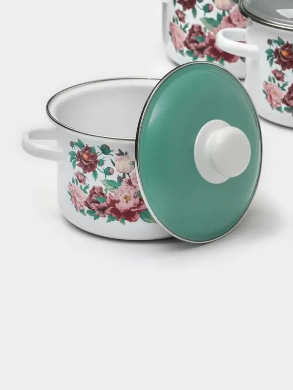 Набор эмалированных кастрюль &laquo;Армель&raquo;, 3 шт.: 2 л, 3 л, 4 л, индукция, белый, зелёный