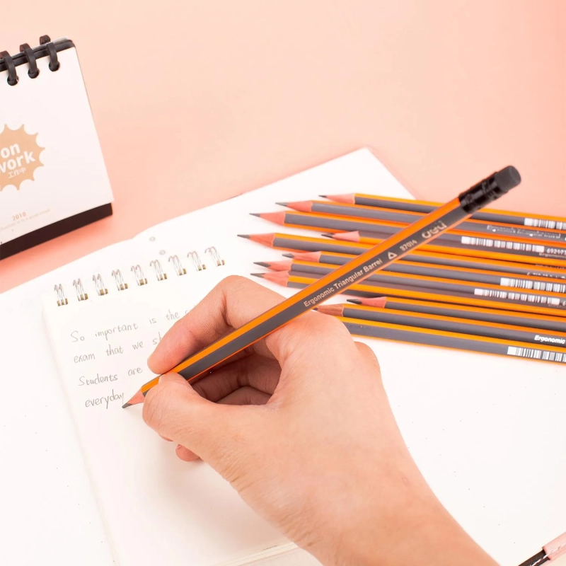 Карандаш чернографитный Deli HB 3-гранный, с ластиком, ,оранж/серый E37014