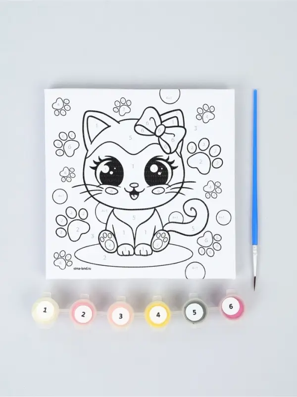 Картина по номерам &laquo;Кошечка с бантиком&raquo; 15&times;15 см