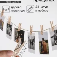 Прищепки Доляна, деревянные, 2.5&times;0.7 см, 24 шт.