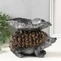 Фигура с подставкой для мелочей "Ёжик с листом" 15х21х13 см, серебро с бронзой