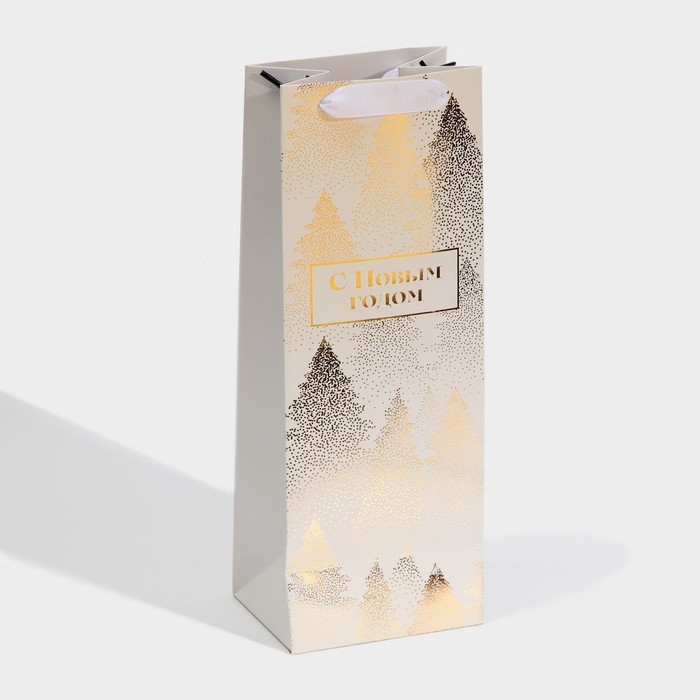 Пакет под бутылку «Золотой», 13 х 36 х 10 см, Новый год