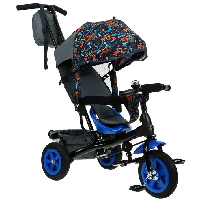 Велосипед детский трёхколёсный Vivat 1, трансформер, с родительской ручкой, диаметр колёс 8" и 10", принт стрелки, чёрный