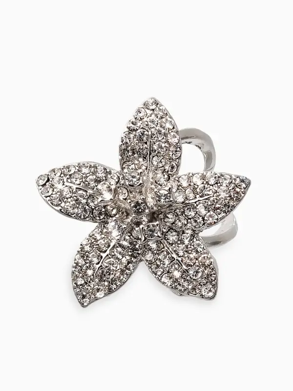 Кольцо для платка &laquo;Цветок Лилии&raquo;, белое в серебре