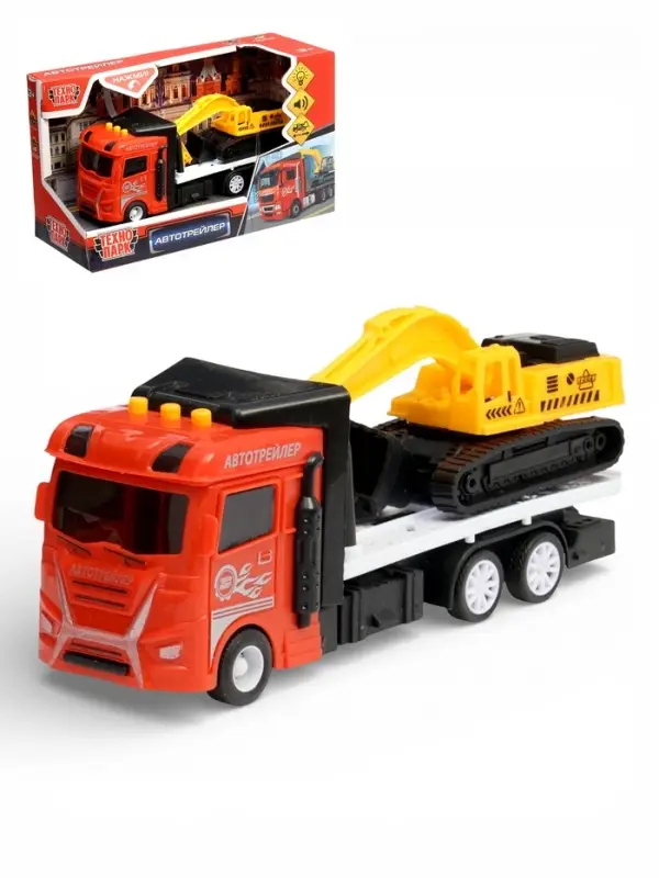 Машина пласт. "Автоперевозчик", 20 см, свет-звук, инерц., подв. дет., экскаватор в компл. 2054256-R