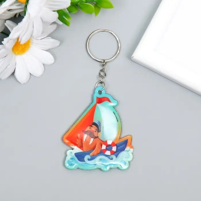 Брелок для ключей на кольце &laquo;Морж на корабле&raquo;, мягкий ПВХ, 6&times;5.1 см
