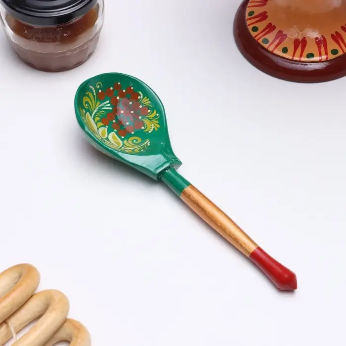 Ложка деревянная &laquo;Зеленушка&raquo;, столовая, 20&times;6.3 см, хохлома, ручная роспись, МИКС