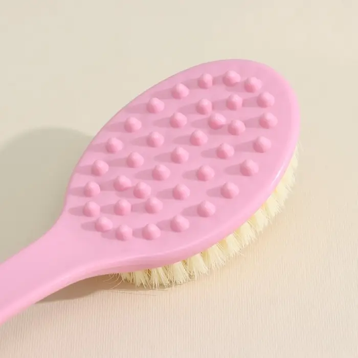 Щётка массажная для тела Доляна, с ручкой и массажёром, искусственная щетина, розовая