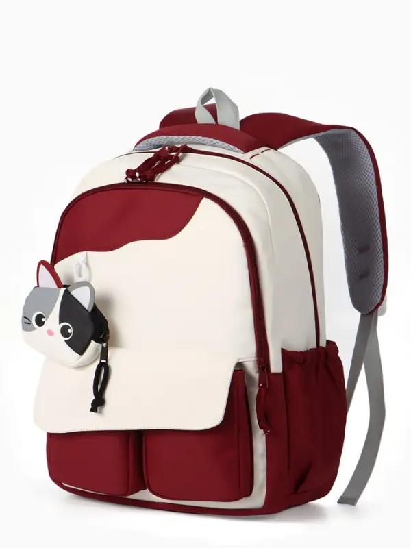 Рюкзак 32*14*46 см, 2 отд, 4 н/карм, +Кошелек, Кот, бордовый/белый