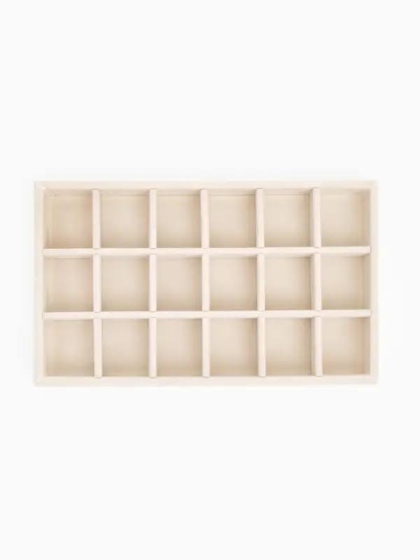 Подставка для украшений QF, 18 ячеек, флок, 21&times;12.3&times;2.5 см, бежевая