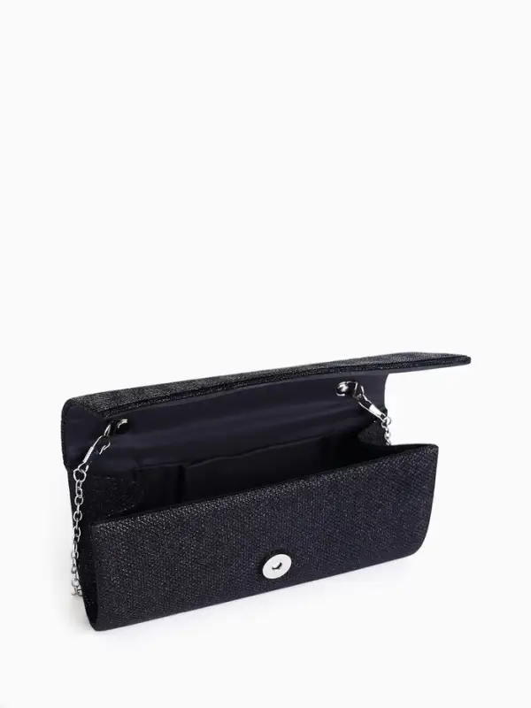 Сумка-клатч на магните, на серебристой цепочке, чёрная