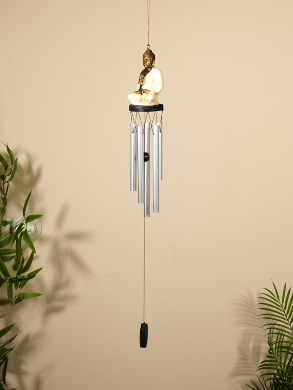 Музыка ветра "Будда" дерево, полирезин, алюминий 8х8х70 см