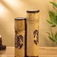 Свеча в бамбуке тройная «Экзотика», 13×15×30 см, 100 мл, бежевая