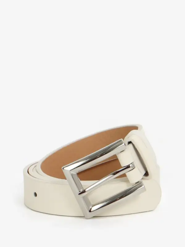 Ремень женский, 110&times;2.3 см, классическая пряжка металл, серебристая, белый