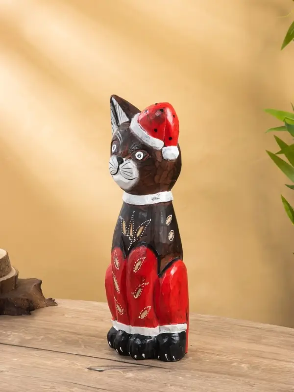 Фигура интерьерная &laquo;Кот новогодний&raquo;, 14&times;10&times;40 см, дерево
