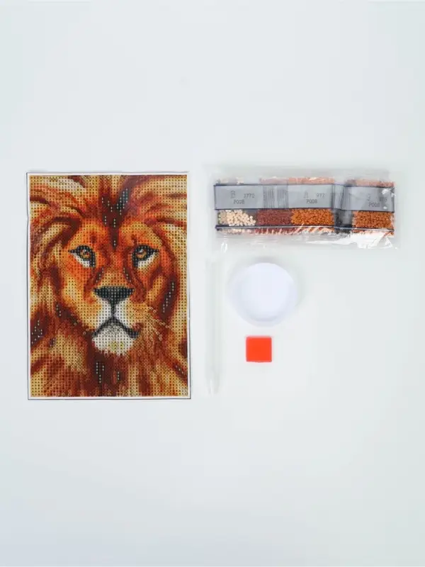 Алмазная мозаика с полным заполнением на холсте &laquo;Лев&raquo;, 15&times;21 см