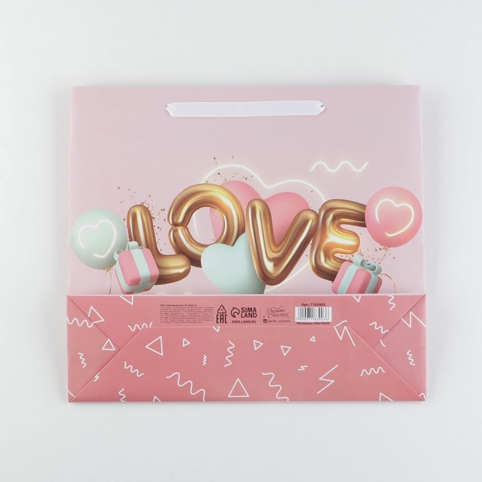 Пакет подарочный ламинированный, упаковка, «Любовь», M 30 х 26 х 9 см