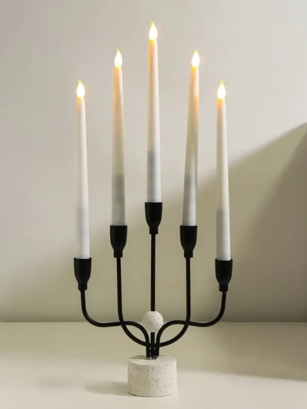 Подсвечник металл, бетон  Подсвечник металл, бетон "Пятизубец" d=2 см чёрный 21х7х26,8 см