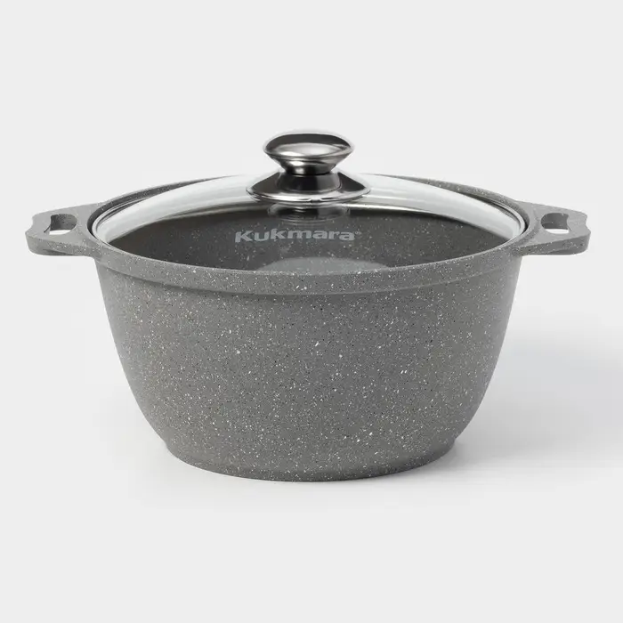Кастрюля KUKMARA &laquo;Мраморная&raquo;, 3 л, d=24 см, со стеклянной крышкой, антипригарное покрытие, литой алюминий, серая