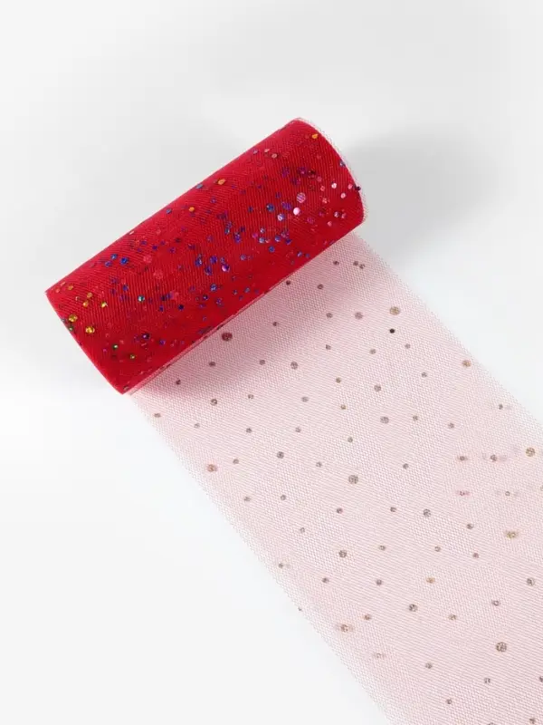 Фатин с разноцветными блёстками, 15 см, 23 &plusmn; 1 м, 11 &plusmn; 1 г/м&sup2;, цвет красный №17