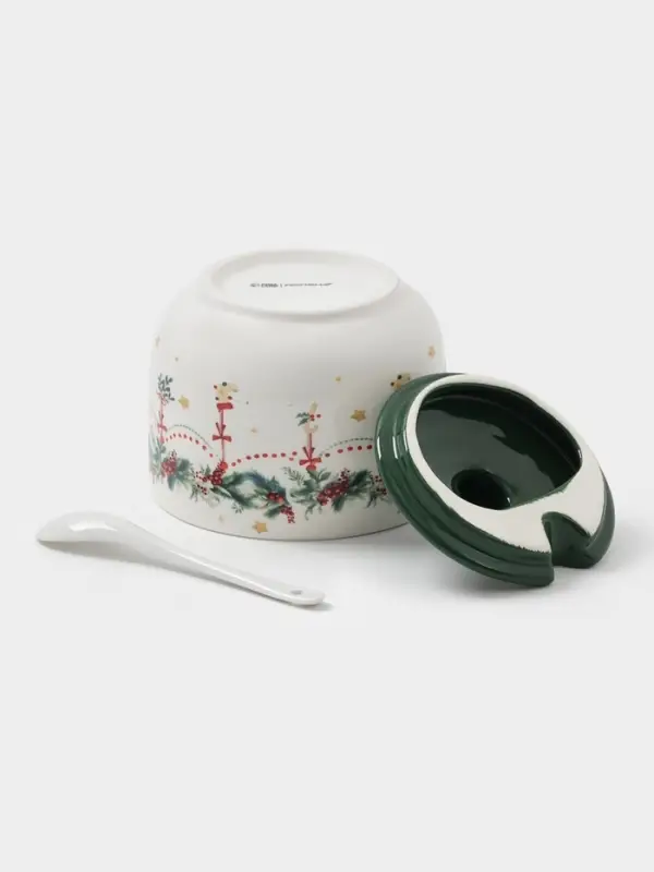 Сахарница Доляна «Новогодние подарки», доломит, белая Сахарница Доляна «Новогодние подарки», доломит, белая