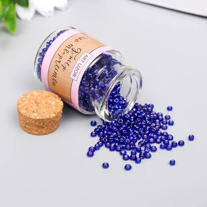 Бисер круглый 12/0 в бутылочке  Бисер круглый 12/0 в бутылочке "Тёмно-синий" прозрачно-цветной 20 гр