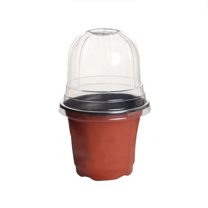 Горшок для рассады, с крышкой, 300 мл, d=9.5 см, h=8 см, мягкий пластик, терракот, Greengo