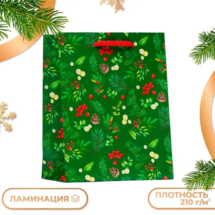 Пакет подарочный "Веточки", 11,5 х 14,5 х 6,5 см.