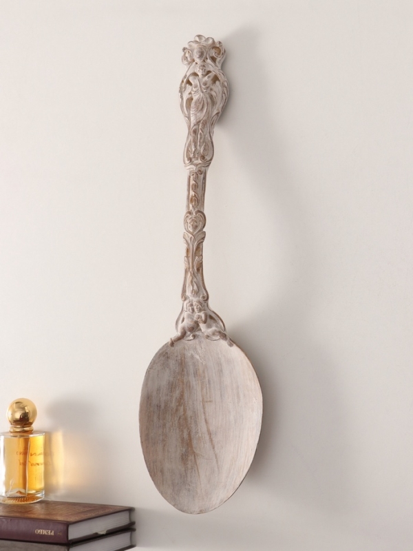 Панно интерьерное полистоун  Панно интерьерное полистоун "Винтажная ложка" белая патина 12х43,5х5 см