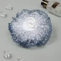 Бант для волос на резинке &laquo;Школьница&raquo;, волна кружева контраст горох, d=15 см, сине-белый