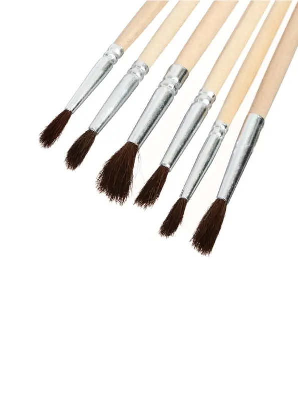 Набор кистей для рисования, пони, 6 штук: № 2, 4, 6, 8, 10, 12, круглые, деревянная ручка, международный размер
