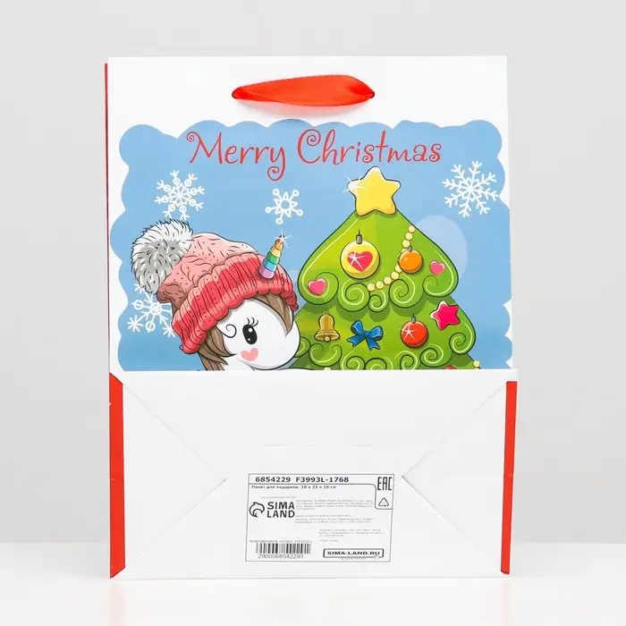Пакет ламинированный "Новогодняя единорожка" 18 х 23 х 10