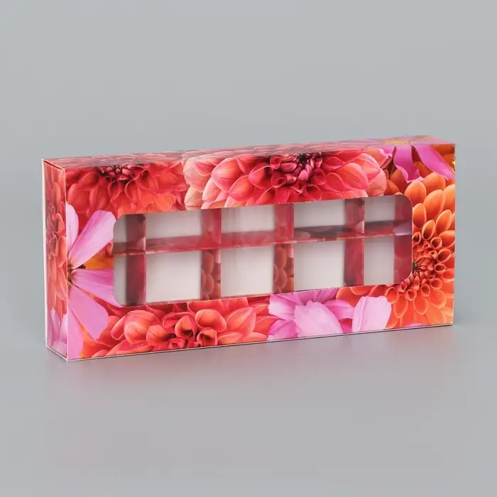 Коробка складная для 10 конфет &laquo;Цветочки&raquo;, 9.8&times;22&times;3.5 см