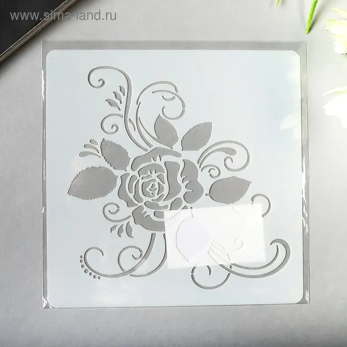 Трафарет пластик Трафарет пластик "Роза на ветке" 13х13 см