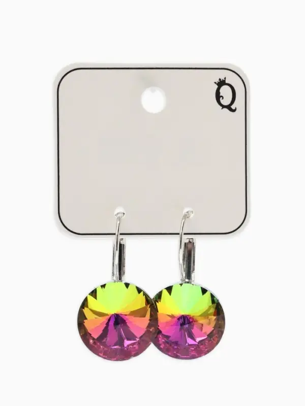 Серьги со стразами &laquo;Яркая классика&raquo;, разноцветный в серебре, d=1.6 см
