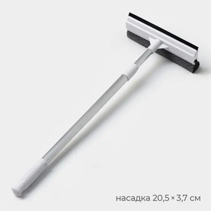 Щётка для окон, телескопическая ручка 47(80.5) см, поролон, две насадки из микрофибры с держателем 11.5&times;6.5 см