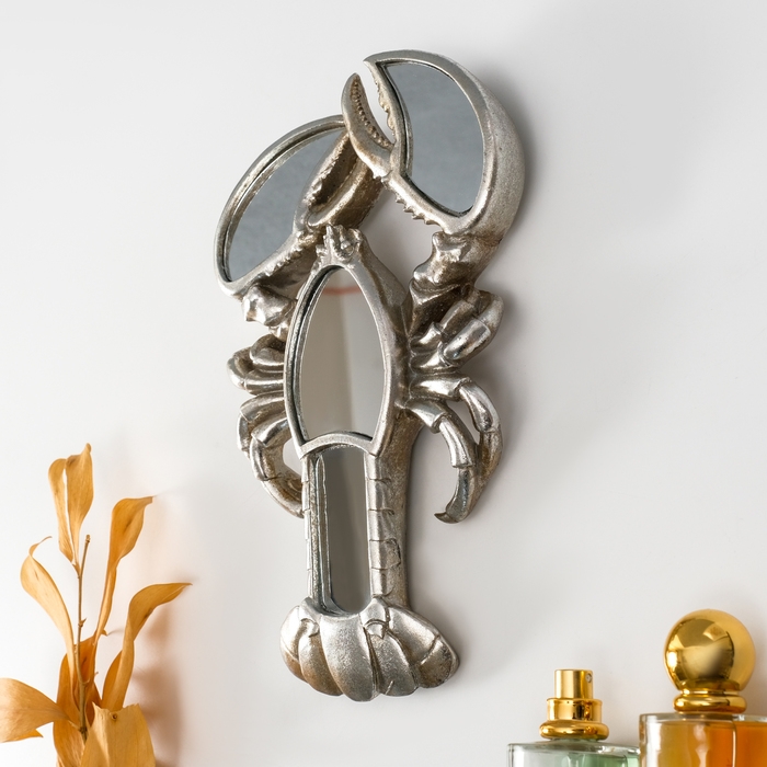 Панно интерьерное полистоун  Панно интерьерное полистоун "Зеркальный рак" серебро 14х3х25 см