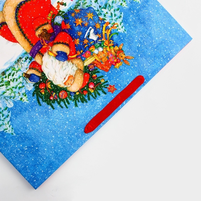 Пакет подарочный новогодний ламинированный Пакет подарочный новогодний ламинированный "Дед мороз спешит в гости", 50 х 40 х 25 см.