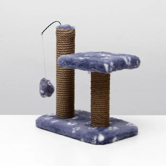 Когтеточка для котят двойная, 30&times;20&times;34 см, джут, серая с лапками