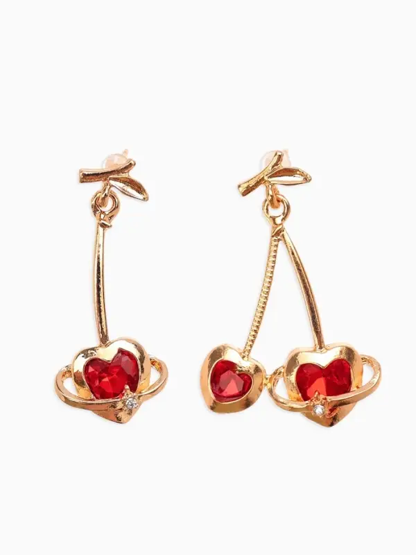 Серьги &laquo;Сердечная вишня&raquo;, красные в золоте